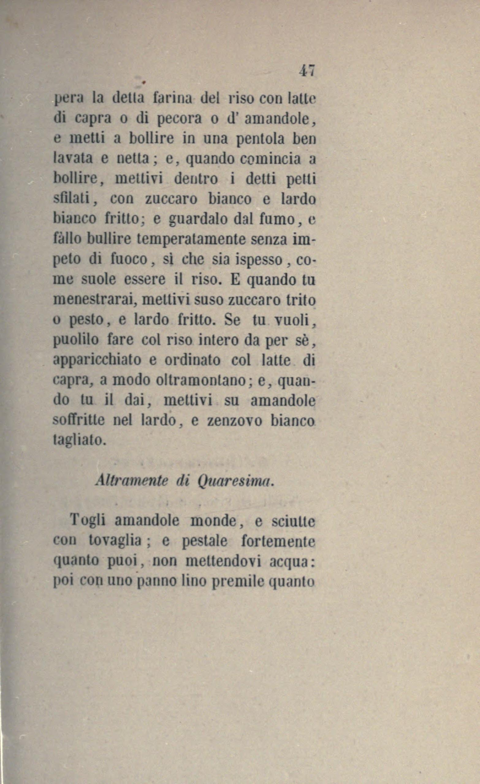 Weißes Mus mit Huhn oder Fisch - Originalseite aus Anonimo Toscano - Libro della cocina