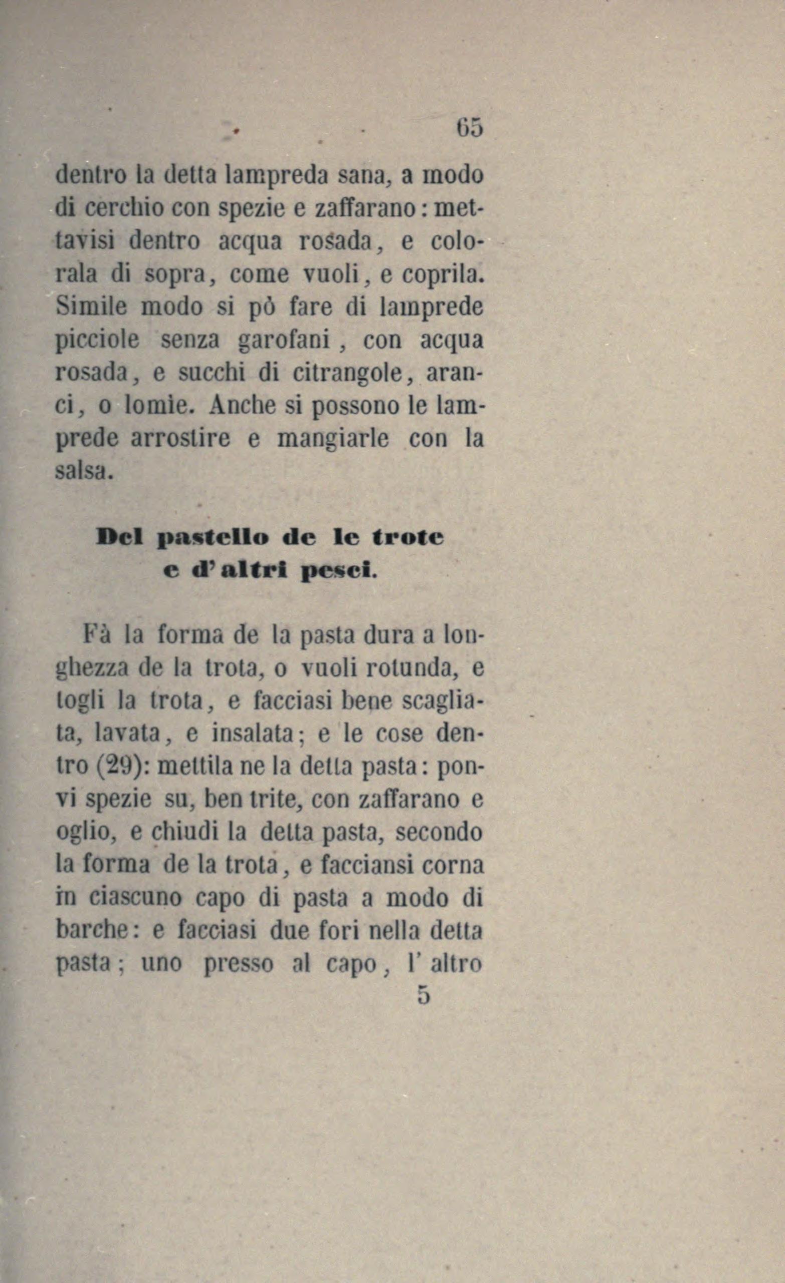 Forellenpastete im Teigmantel - Originalseite aus Anonimo Toscano - Libro della cocina