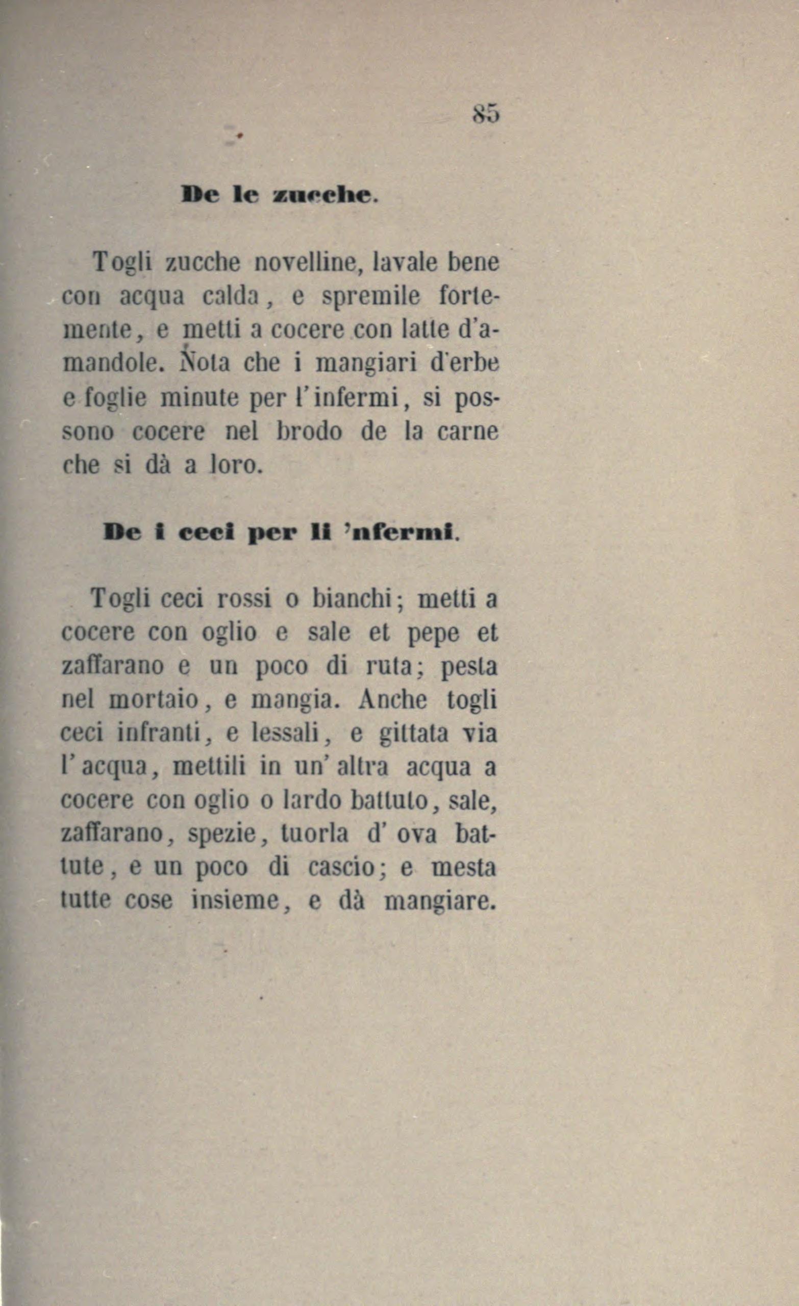 Kichererbsen auf zwei Arten - Originalseite aus Anonimo Toscano - Libro della cocina