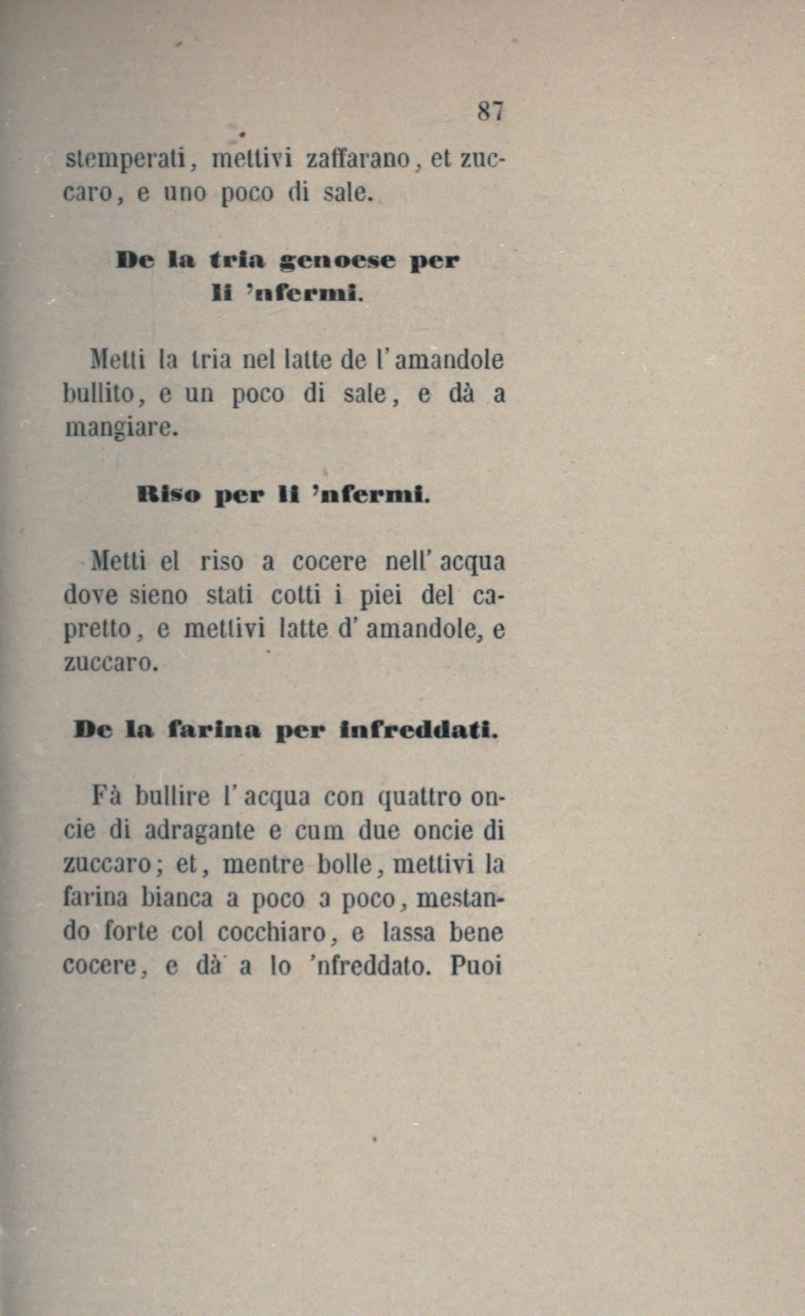 Tragant-Brei für Genesende - Originalseite aus Anonimo Toscano - Libro della cocina