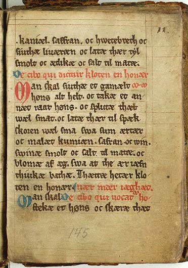 Hirschmark-Pastete — Originalseite aus Kogebog (Harpestreng-Handschrift NKS 66)