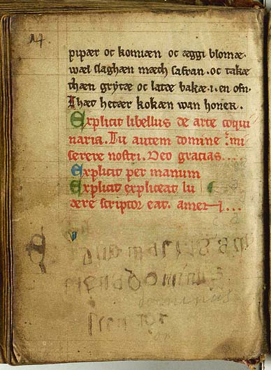 Speckhuhn mit Salbei und Essig — Originalseite aus Kogebog (Harpestreng-Handschrift NKS 66)
