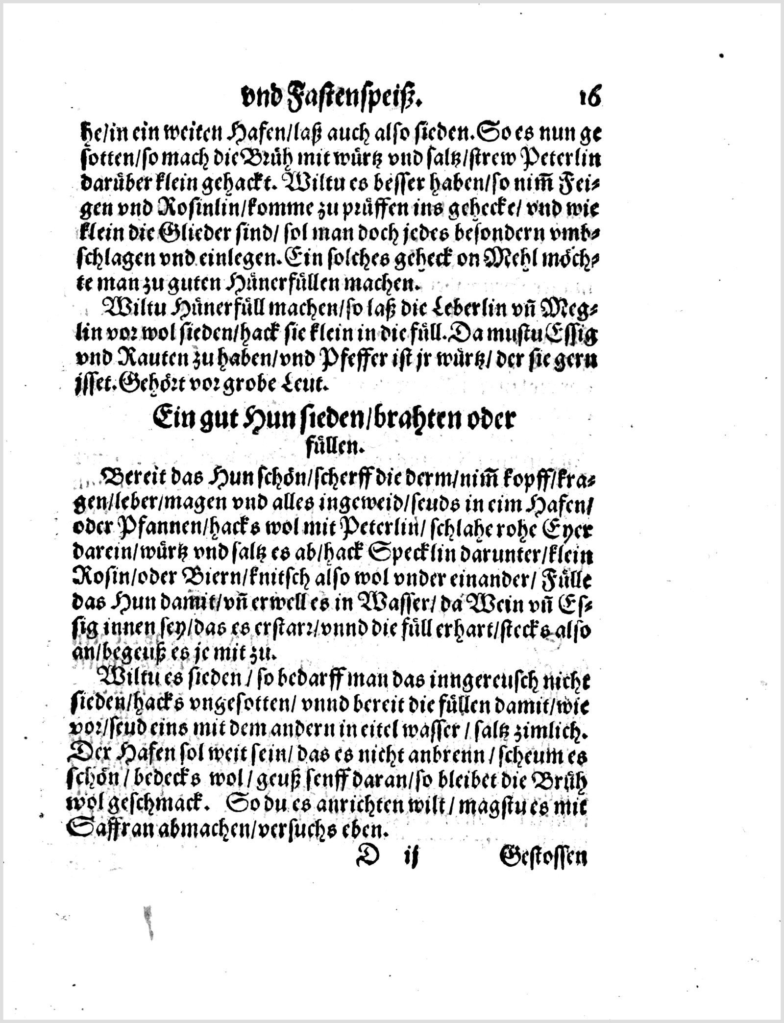 Gefülltes Huhn, gesotten — Originalseite aus Koch und Kellermeisterei