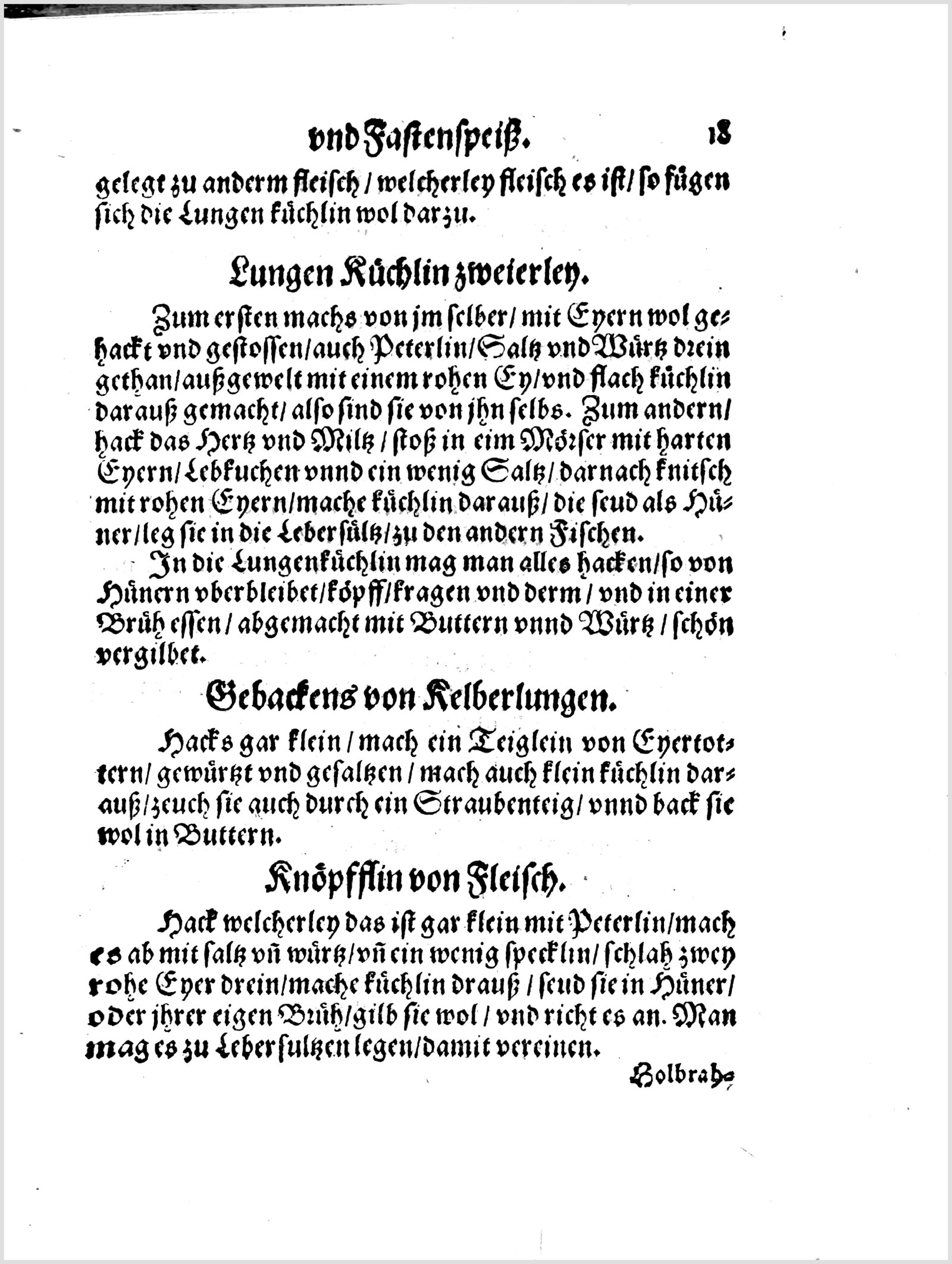 Lungenküchlein auf zweierlei Art — Originalseite aus Koch und Kellermeisterei