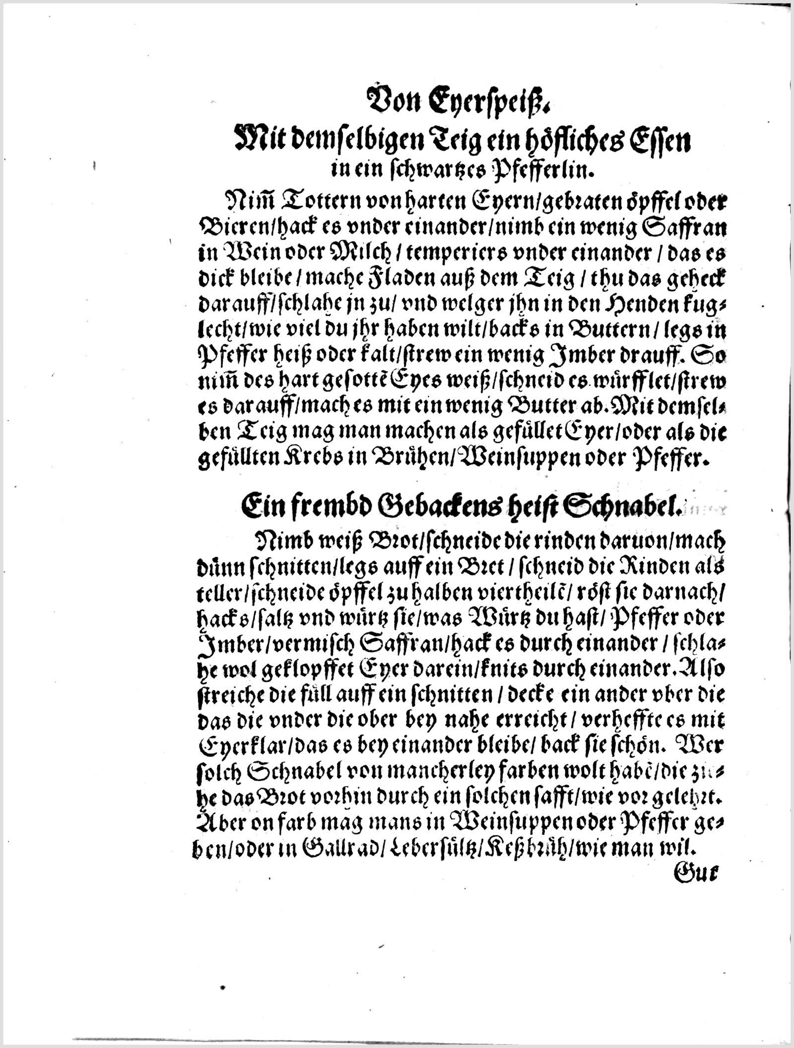 Schnabel: Gefüllte Brotscheiben und Küchlein — Originalseite aus Koch und Kellermeisterei