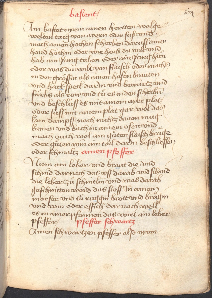 Schwarzer Pfeffer zu Wildbret - Originalseite aus Münchner Kochbuchhandschriften (Cgm 384)