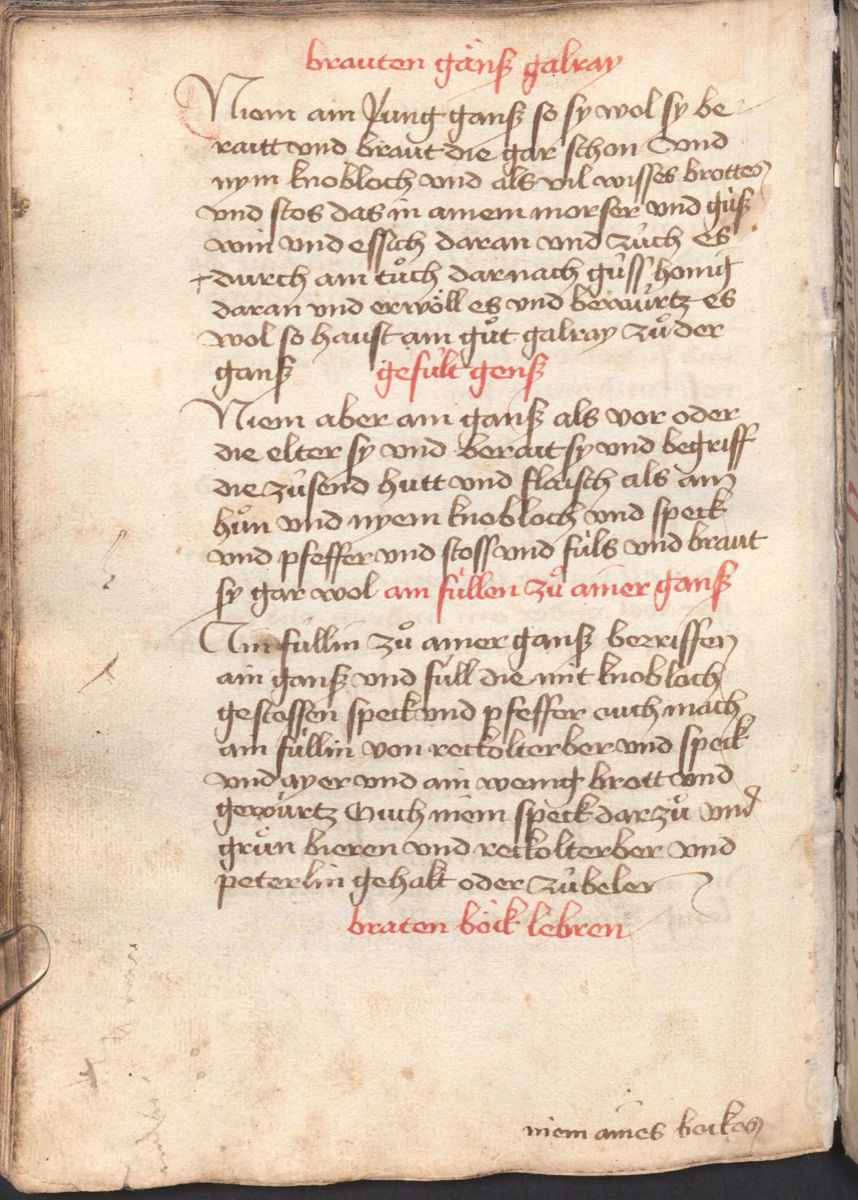 Knoblauch-Galray zur gebratenen Gans - Originalseite aus Münchner Kochbuchhandschriften (Cgm 384)