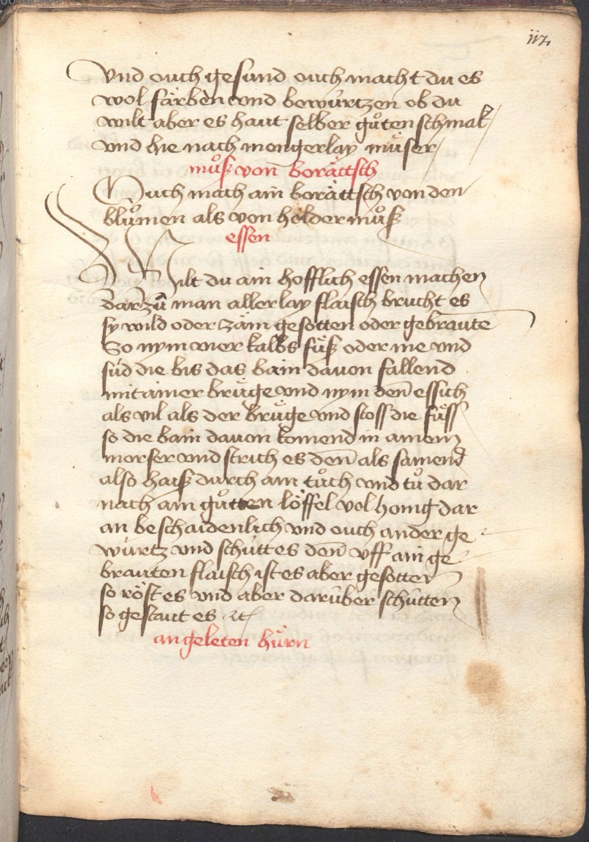 Kalbsfuß-Gallerte mit Fleisch - Originalseite aus Münchner Kochbuchhandschriften (Cgm 384)