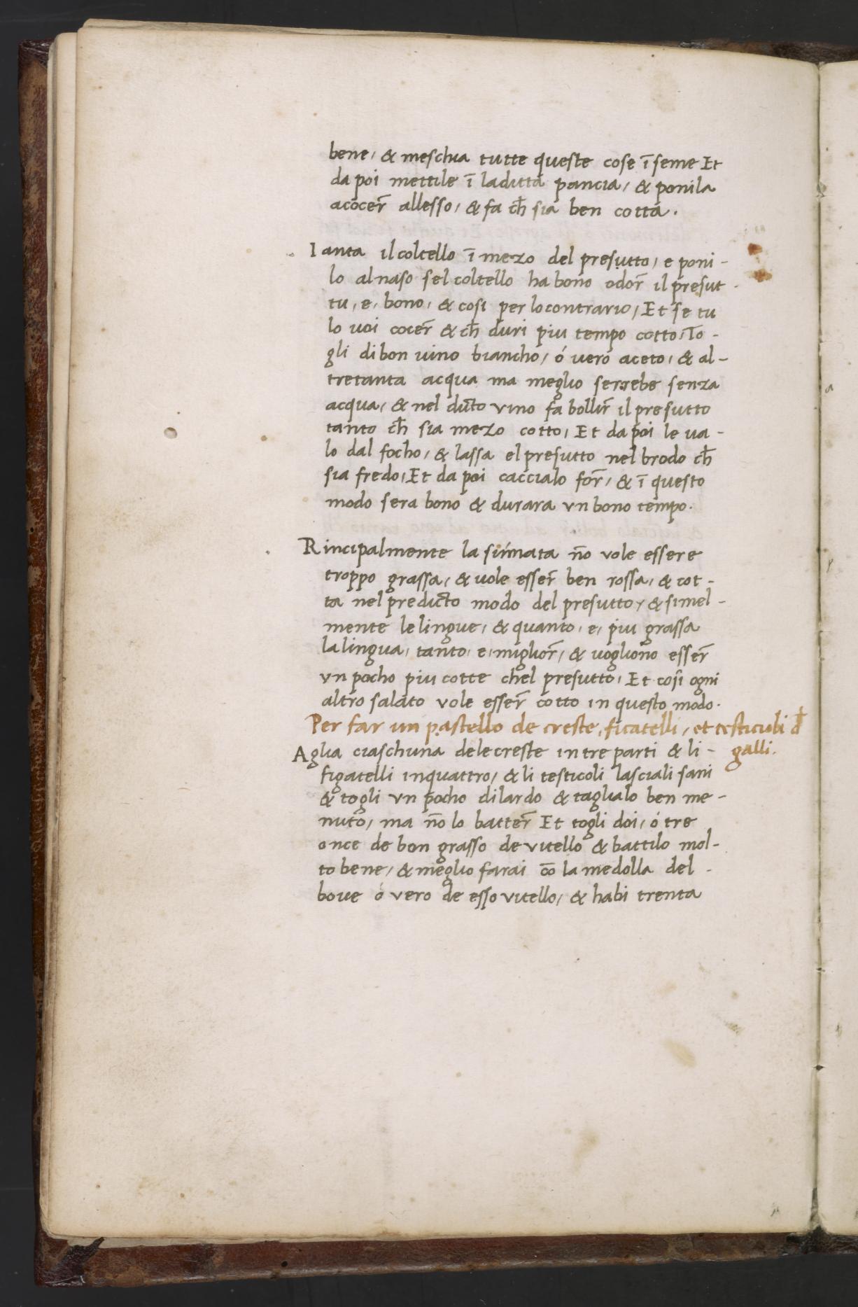 Hahnenkamm-Pastete mit Lebern und Hoden — Originalseite aus Libro de Arte Coquinaria