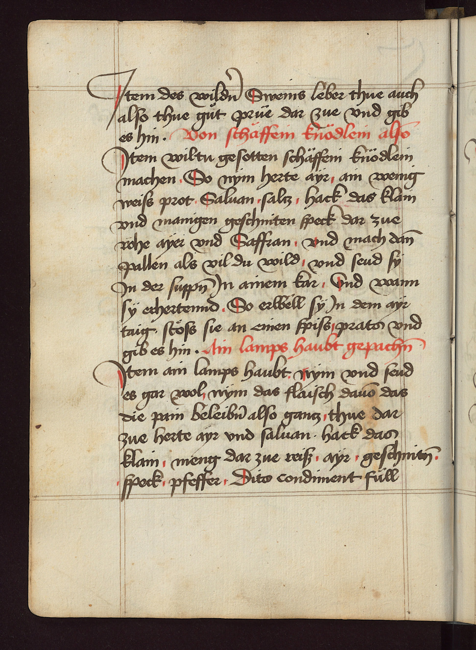 Gefüllter und gebackener Lammkopf - Originalseite aus Kochbuch des Meisters Hans
