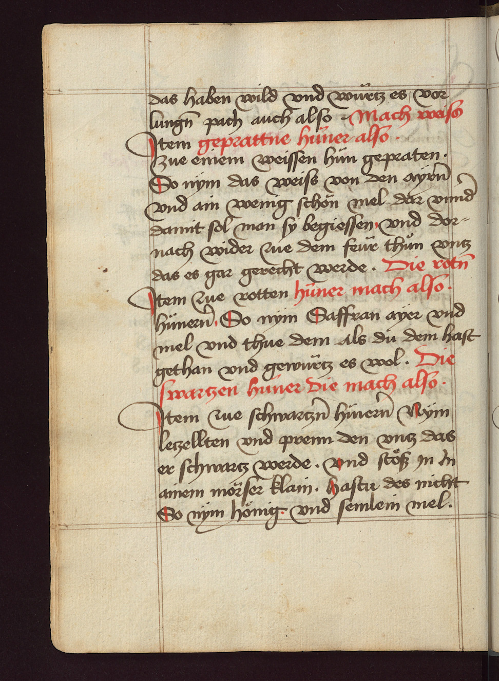 Schwarze Hühner mit farbigen Nägelein - Originalseite aus Kochbuch des Meisters Hans