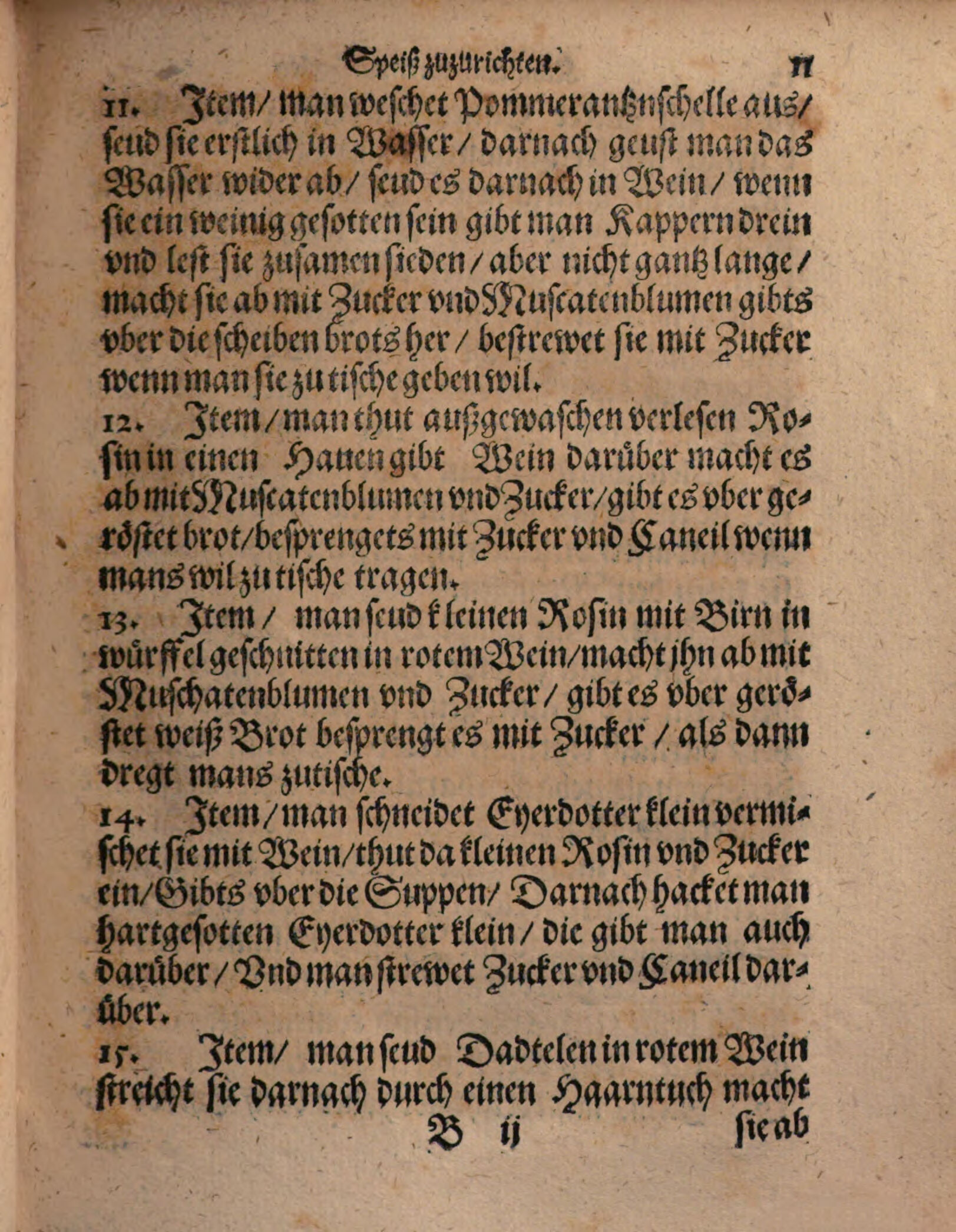 Rosinen in Wein auf Röstbrot – Originalseite aus Kunstbuch von mancherley Essen