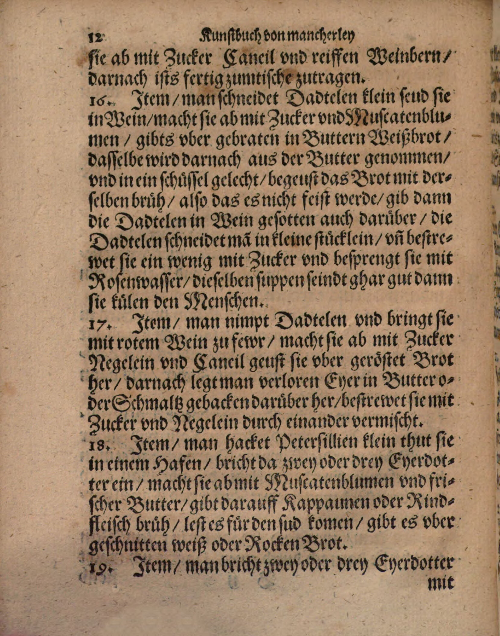 Petersiliensuppe mit Eidottern über Weiß- oder Roggenbrot – Originalseite aus Kunstbuch von mancherley Essen