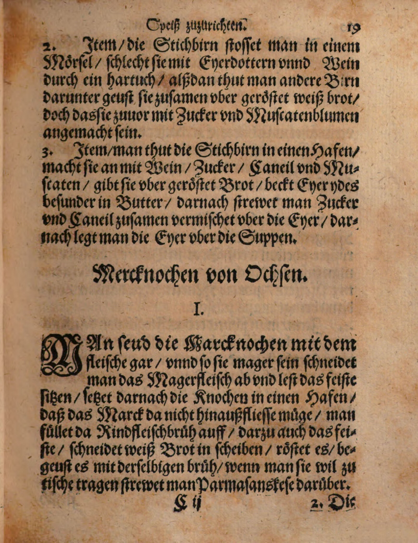 Markknochen in Brühe mit Röstbrot und Parmesan – Originalseite aus Kunstbuch von mancherley Essen