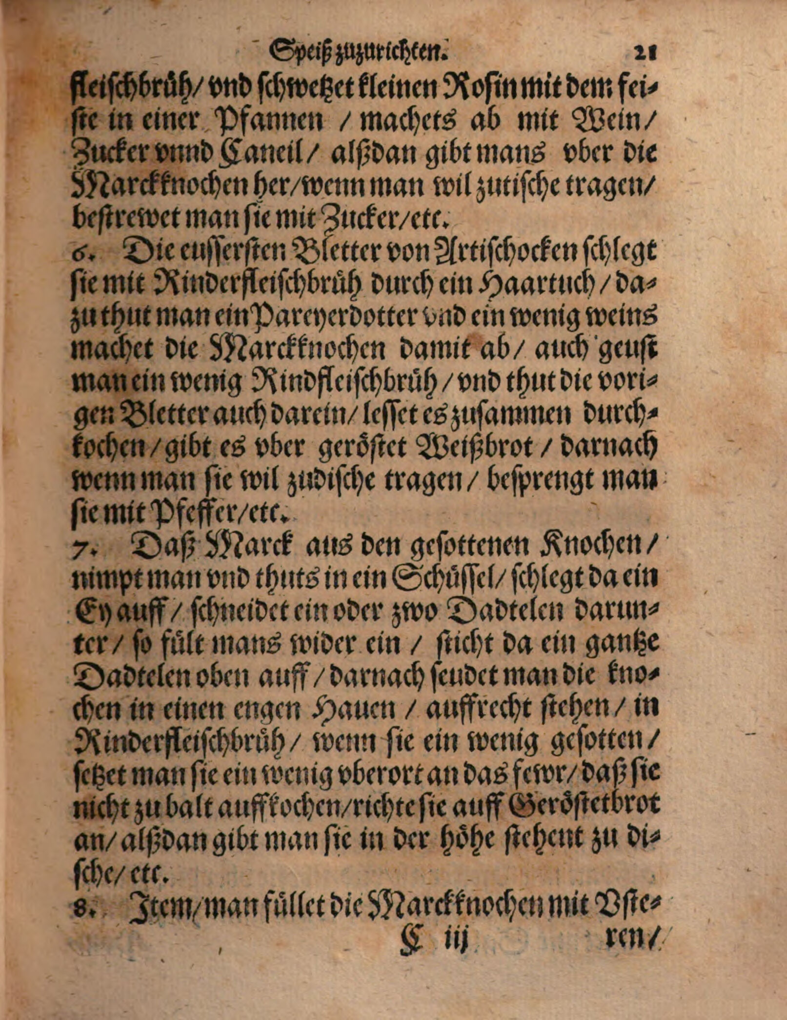 Gefüllte Markknochen mit Datteln – Originalseite aus Kunstbuch von mancherley Essen