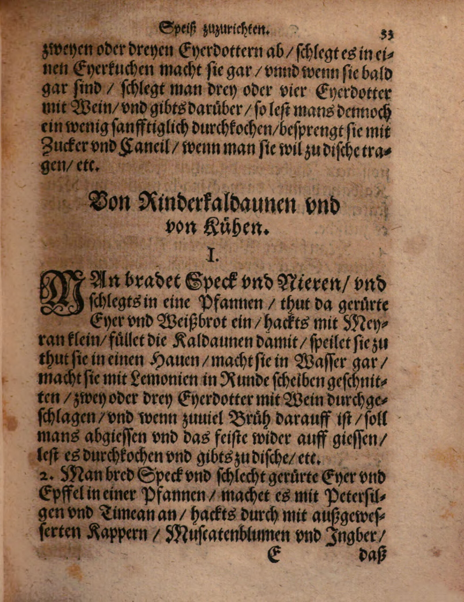 Kaldaunen mit Nieren-Speck-Füllung und Zitronen – Originalseite aus Kunstbuch von mancherley Essen