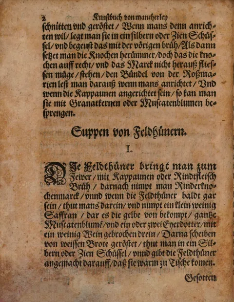 Feldhühnersuppe mit Rindermark, Safran und Eigelb – Originalseite