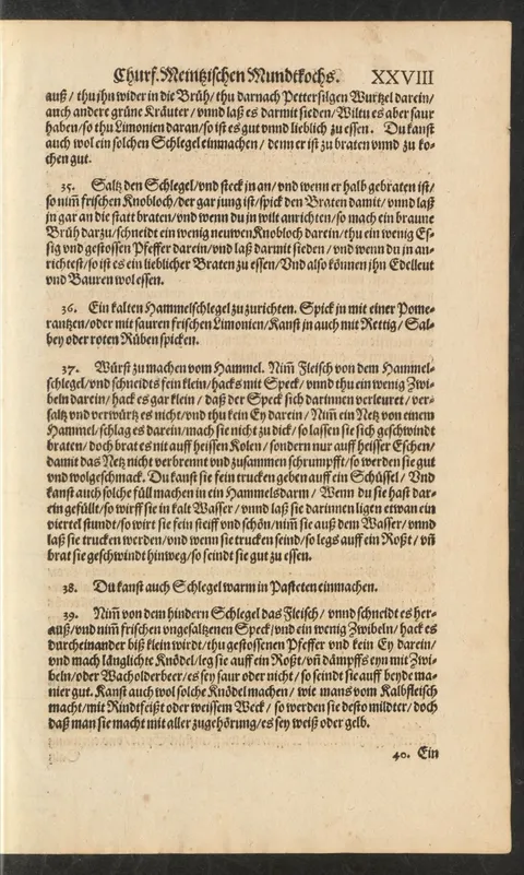 Kalter Hammelschlegel, mit Pomeranze oder Zitrone gespickt – Originalseite