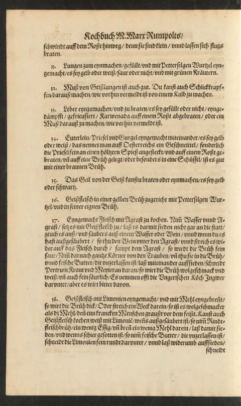 Geschneitel von der jungen Ziege: Euter, Bries und Gurgel, das Bries am Spieß gebraten – Originalseite