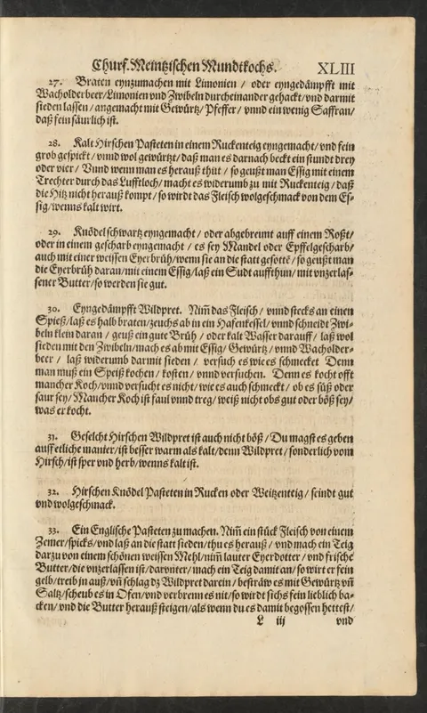 Kalte Hirschpastete im Roggenteig, Essig durchs Luftloch – Originalseite
