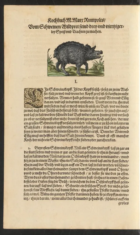 Gekochter Wildschweinkopf mit Wein und Essig – Originalseite