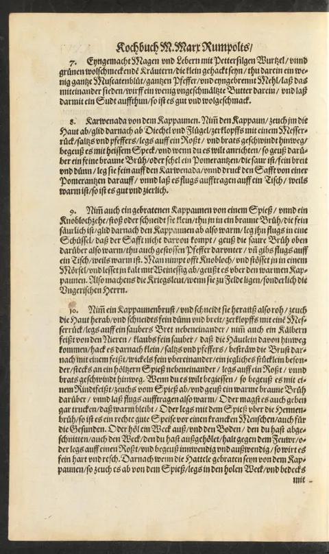 Karwenada vom Kapaun mit brauner Brühe oder Pomeranze – Originalseite