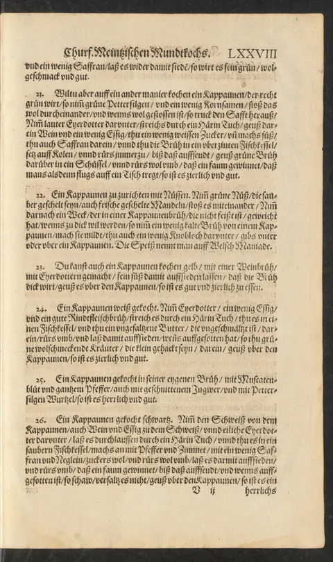 Kapaun in grüner Eigelbsauce mit Wein und Safran – Originalseite