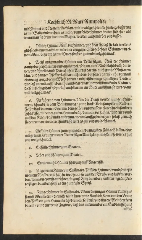 Zerfahrens von Hühnerbrust mit Kalbsfett und Eiern – Originalseite