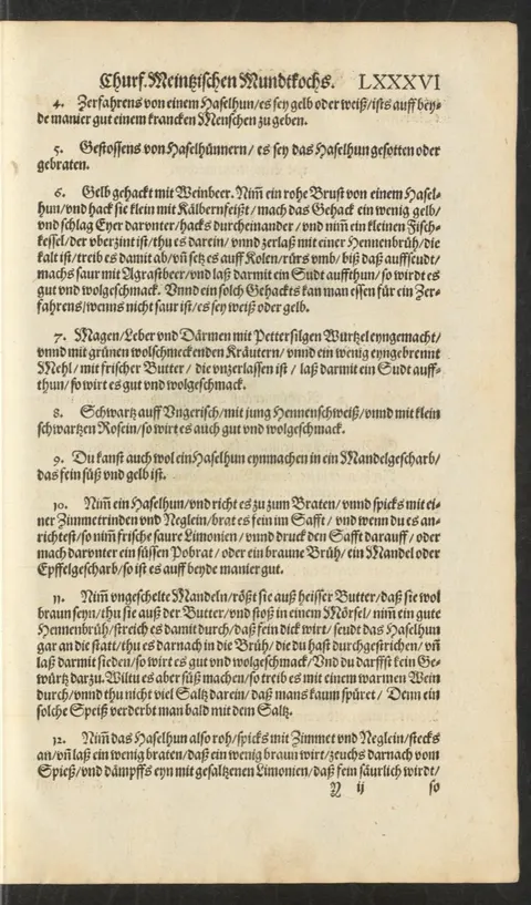 Haselhuhn in gelbem, süßem Mandelgescharb – Originalseite