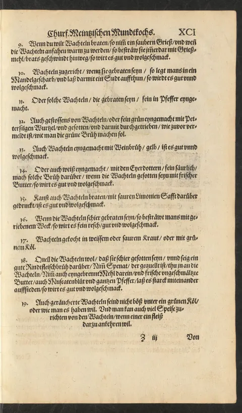 Wachteln, beim Braten mit Grieß bestreut – Originalseite