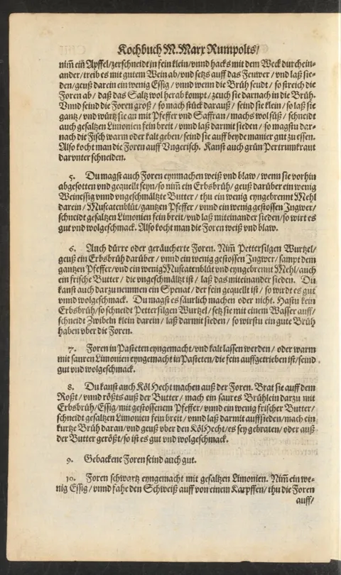 Forellen weiß und blau in Erbsenbrühe mit Salzzitronen – Originalseite