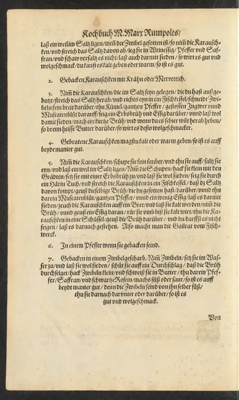 Gebackene Karauschen mit Zwiebel-Gescharb – Originalseite
