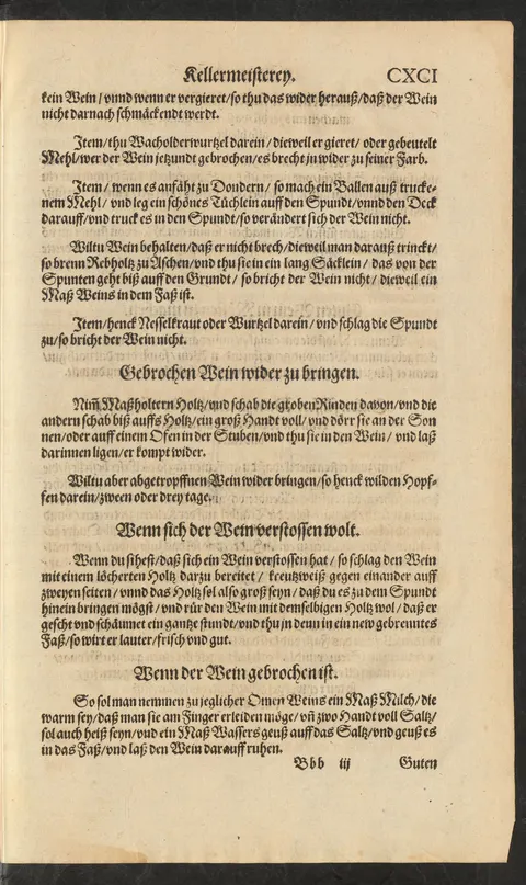 Verstoßenen Wein mit dem Rührholz aufschlagen und umfüllen – Originalseite