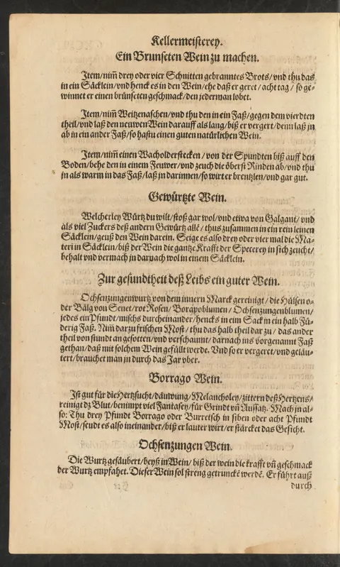 Brunseter, brenzliger Wein: drei Verfahren (Brotsäckchen, Weizenasche, Wacholderstecken) – Originalseite