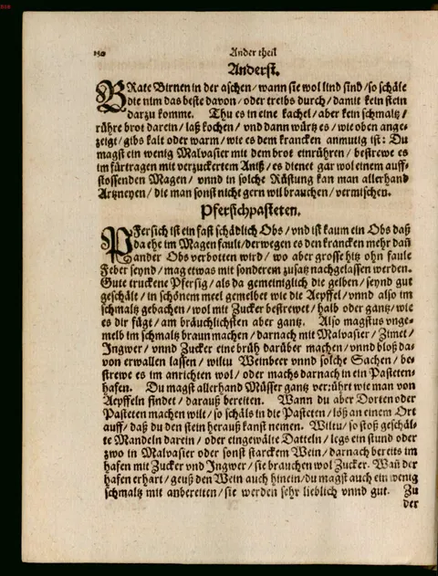 Pfirsiche in Schmalz, Pasteten und Torten – Originalseite