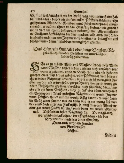 Nelkenbrühe zu Hirn, Geflügel und Bries – Originalseite