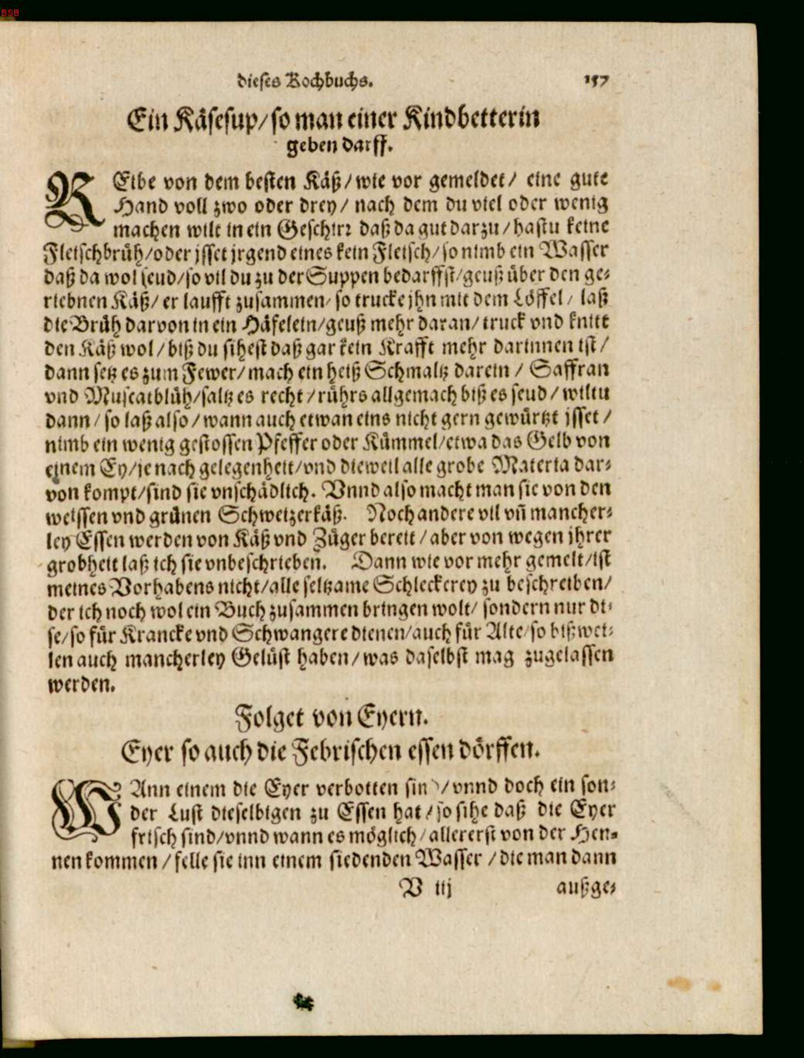 Verlorene Eier für Fieberkranke – Originalseite aus Ein köstlich new Kochbuch