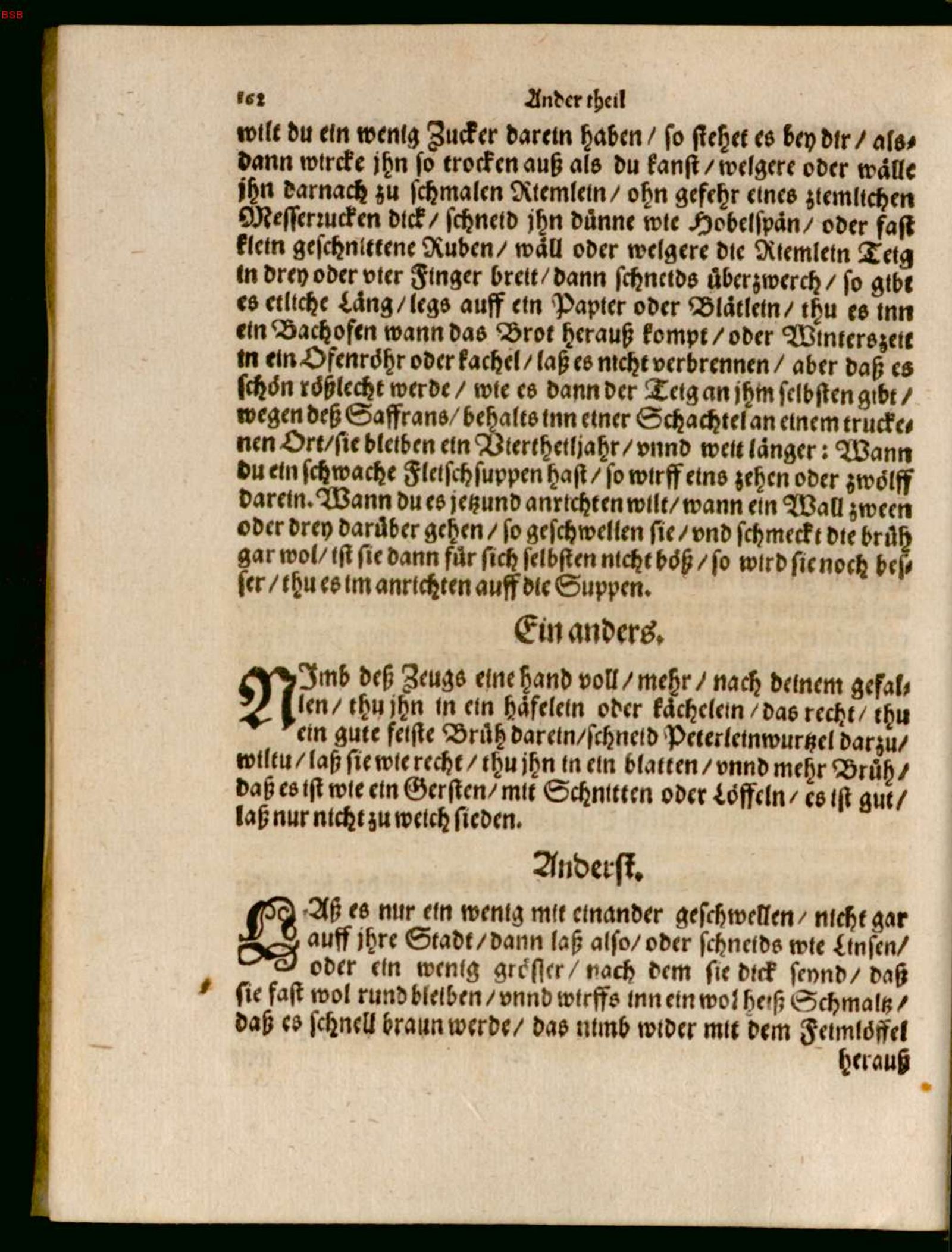 In Schmalz gebräunte Einlage in Brühe – Originalseite aus Ein köstlich new Kochbuch