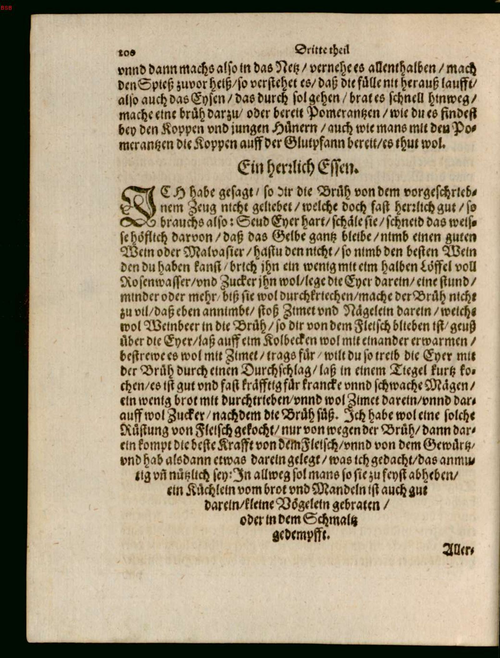 Hartgekochte Eigelb in Würzwein und Brühe – Originalseite aus Ein köstlich new Kochbuch