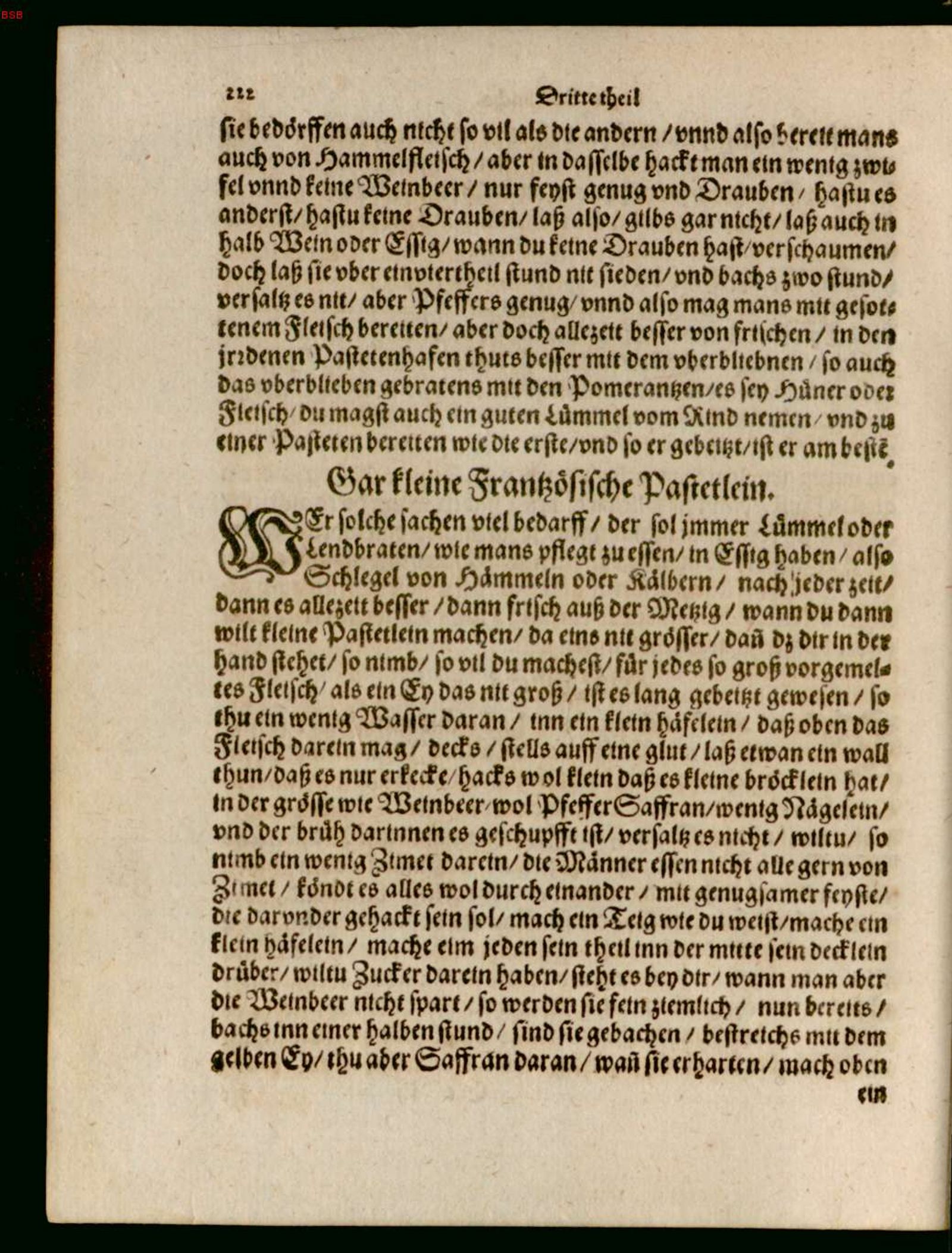 Ganz kleine französische Pastetlein aus gebeiztem Fleisch – Originalseite aus Ein köstlich new Kochbuch