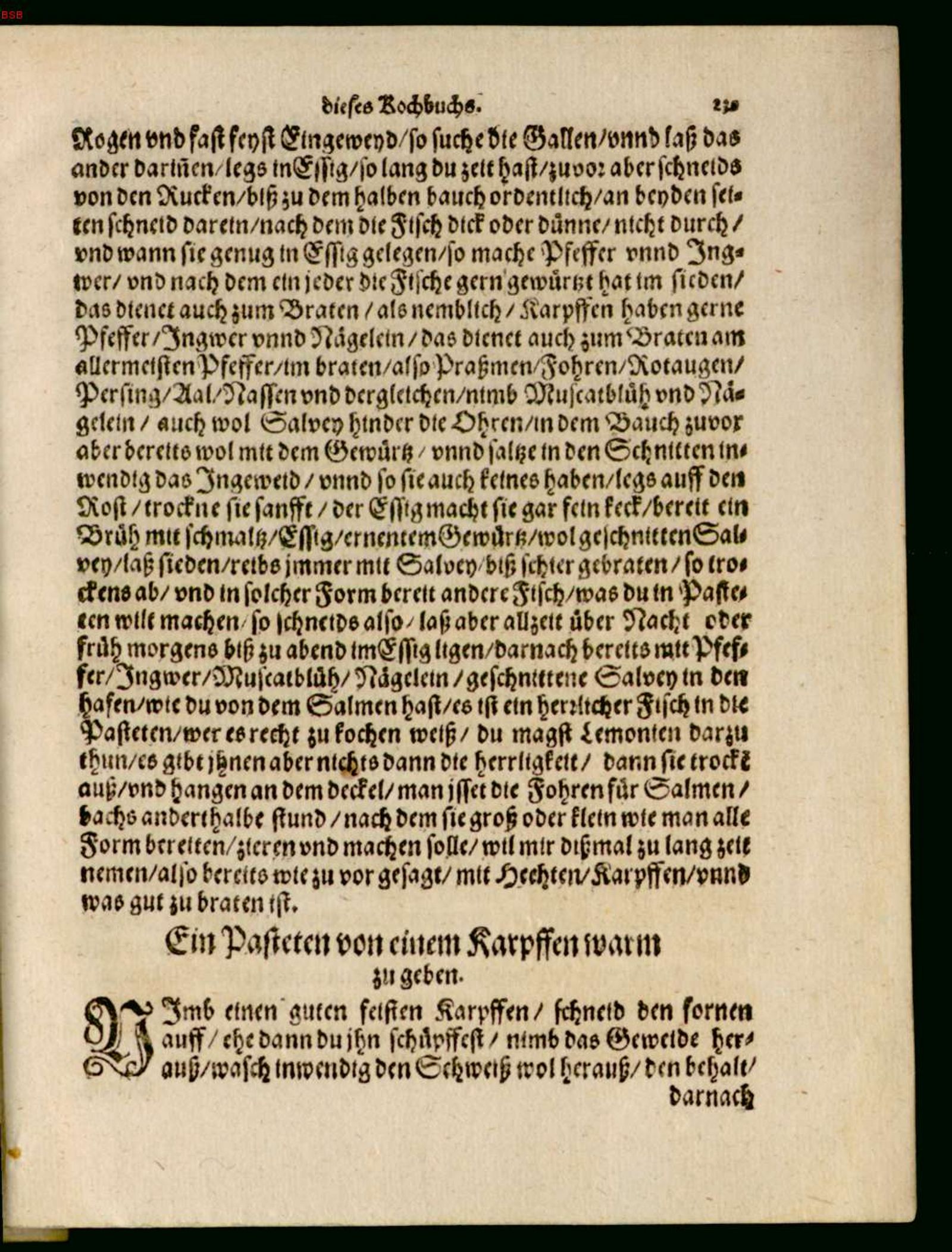 Warme Karpfenpastete mit Blutsauce – Originalseite aus Ein köstlich new Kochbuch