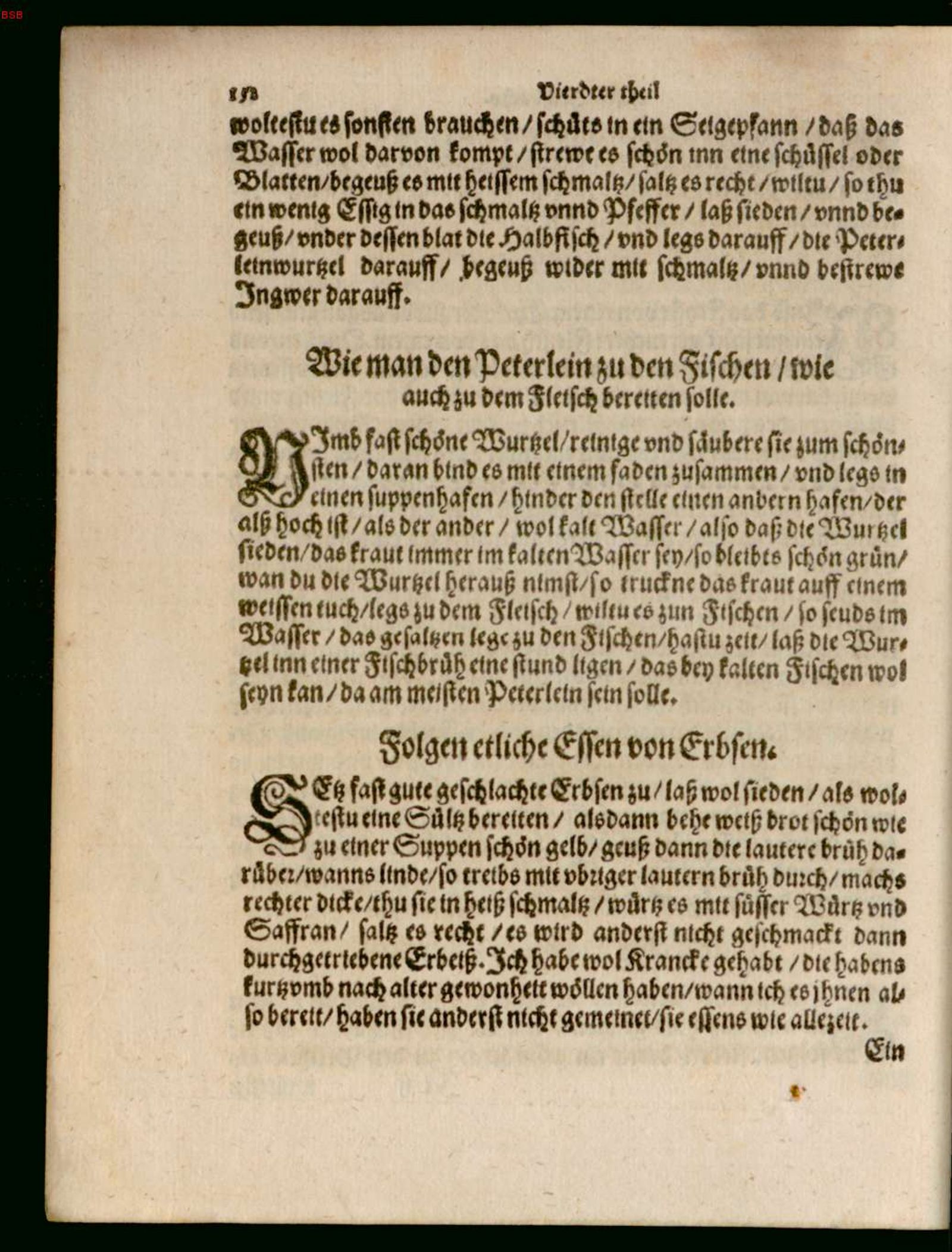 Durchgetriebene Erbsen mit geröstetem Brot und Safran – Originalseite aus Ein köstlich new Kochbuch